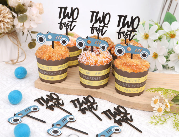 Wooden Two Fast Birthday Cupcake Topper