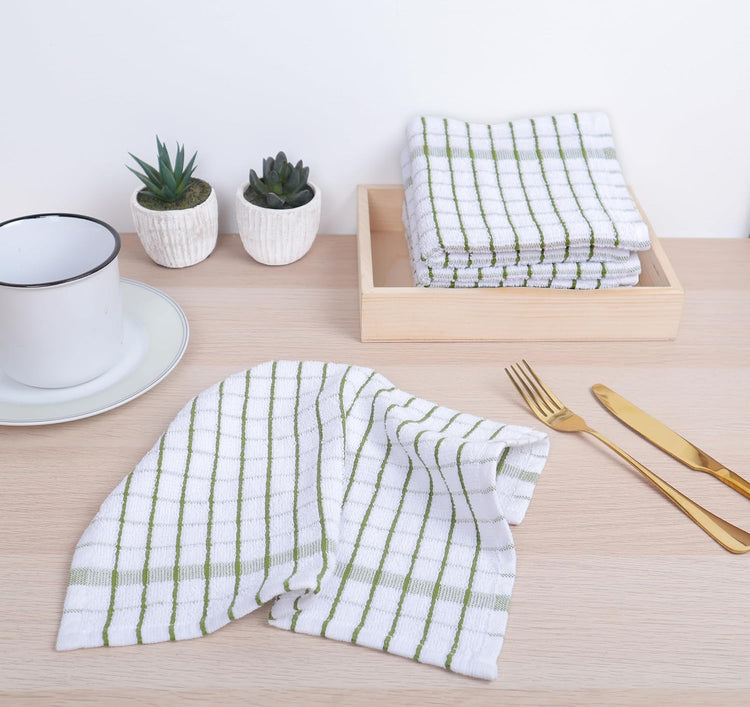 AMOUR INFINI Kitchen Dish Cloths Set of 8 - Ultra Soft, Highly Absorbent, Quick-Drying Terry Cotton Dishcloths 12"x12" Inch Wash & Cleaning Cloths for Kitchen & Dishwashing (Green) - Nestoria