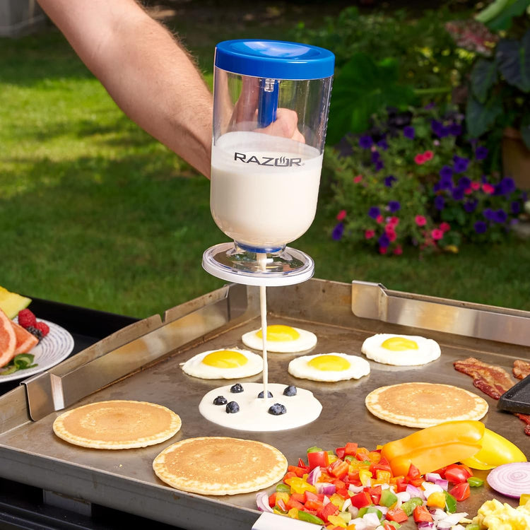RAZOR Pancake Batter Dispenser, Pancakes & Waffles Batter Dispenser for Cakes, Muffins, Crepes, Cupcake for Baking, Cooking on Stovetop, Griddles, Prevents Drip, Easy Squeeze Trigger Handle Dispensers