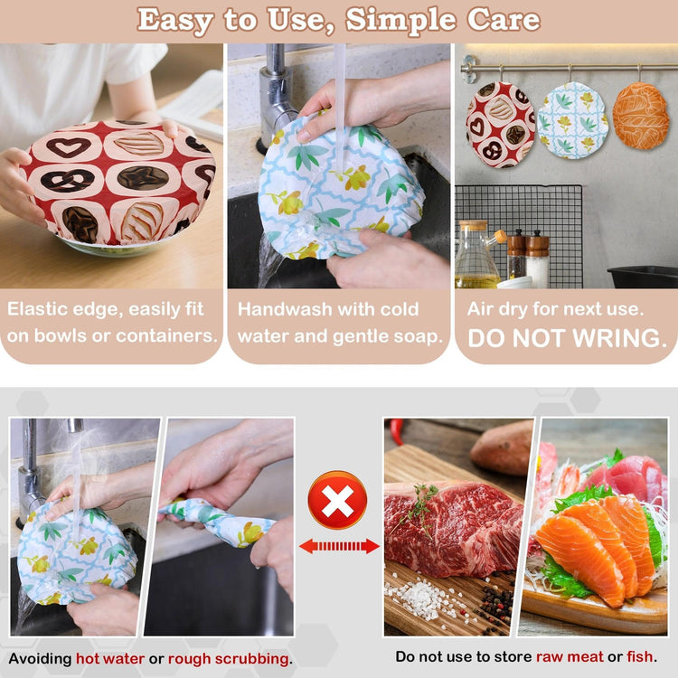 5Pcs Reusable Beeswax Elastic Bowl Covers for Bread Proofing and Food Cover (5 Count)