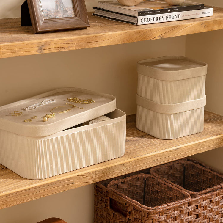Decorative Storage Boxes with Lids Faux Leather (3 Count)