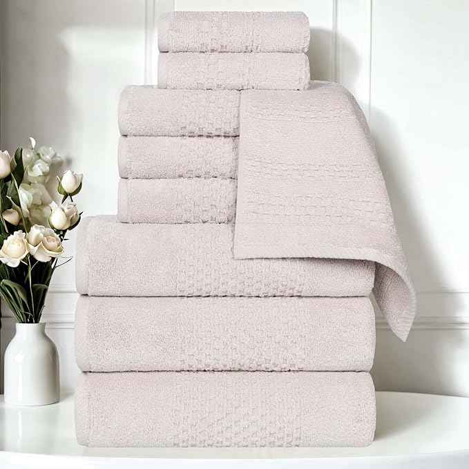 Superior Playa Zero Twist Cotton Medium Weight Towels, for Guest Bath, Bathroom, Shower, Spa, Plush, Quick Dry, Ultra-Soft Towels, Bath Essentials, Waffle Textured, 9 Piece Assorted Towel Set, Silver