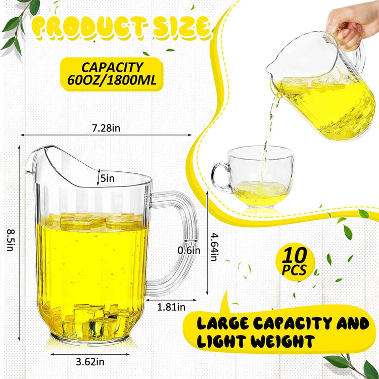 Tessco 10 Pcs Plastic Pitchers 60 Oz Clear Water Beer Jug Large (10 Count)