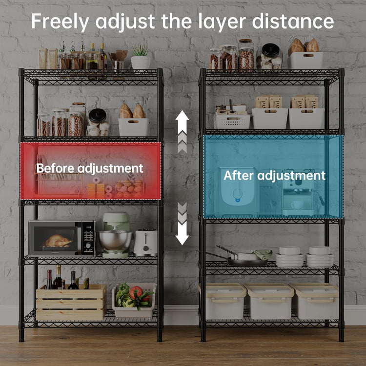 SINGAYE 5 Garage Heavy Duty Shelving Unit Kitchen Pantry Close Home Organizers and Storage Bathroom Shelf Laundry Room Organization Industrial Book Metal Wire Adjustable Shelves