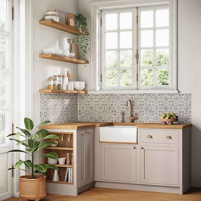 American Tin Ceilings Tin Backsplash [5-Pack with Trim Kit] in Pattern #3 and Bright White Satin Color 24" x 24" (20 Sq Ft) for Kitchens | Genuine Tin | Made in The USA | Model: kit5-b-p03-wbs