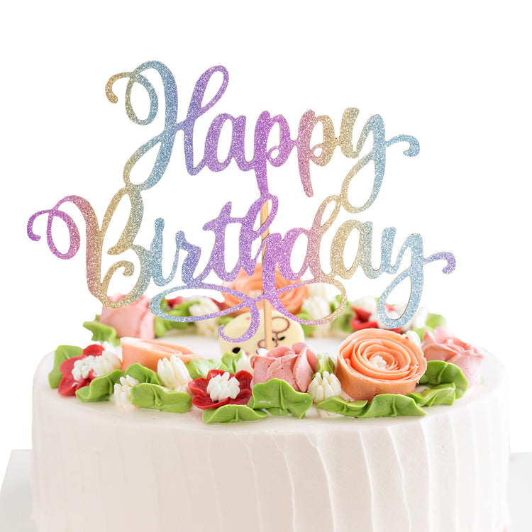 Happy Birthday Cake Toppers 9 Inch Glitter Happy Birthday Cake Pick for Birthday Anniversary Theme Party Cake Decorations Supplies