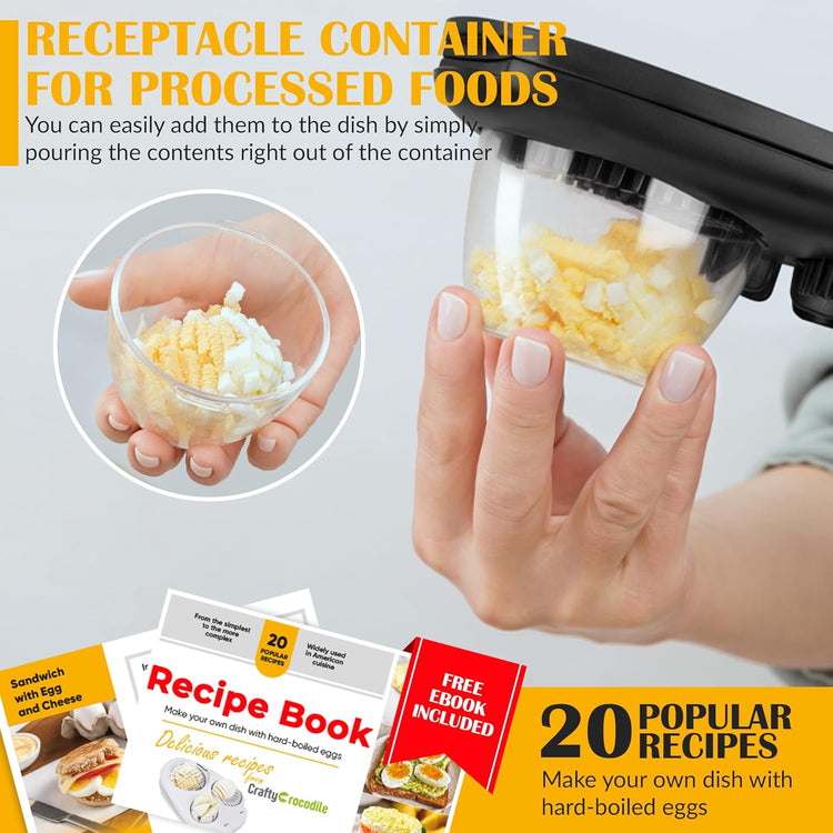 CraftyCrocodile Egg Slicer for Hard Boiled Eggs - 3 Slice Modes Egg Cutter, Heavy Duty, Stainless Steel Dicer - Kitchen Chopper Tool for Strawberry, Mushroom, Grape, Cherry Tomato - Black