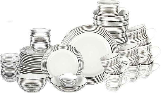 48 Piece Dinnerware Set, Ceramic Plates and Bowls Sets for 8, Microwave and Dishwasher Safe, Handcrafted Tree Bark Series Dish Set, White Birch