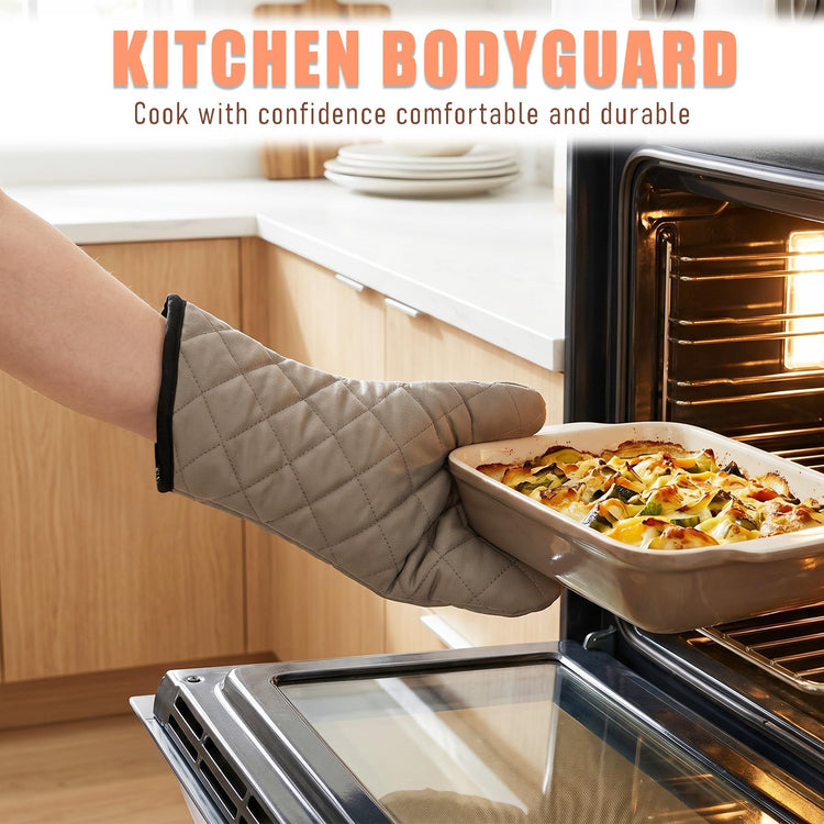 Grey 13" Quilted Oven Mitts 1 Pair Flame Heat Resistant (2 Count)
