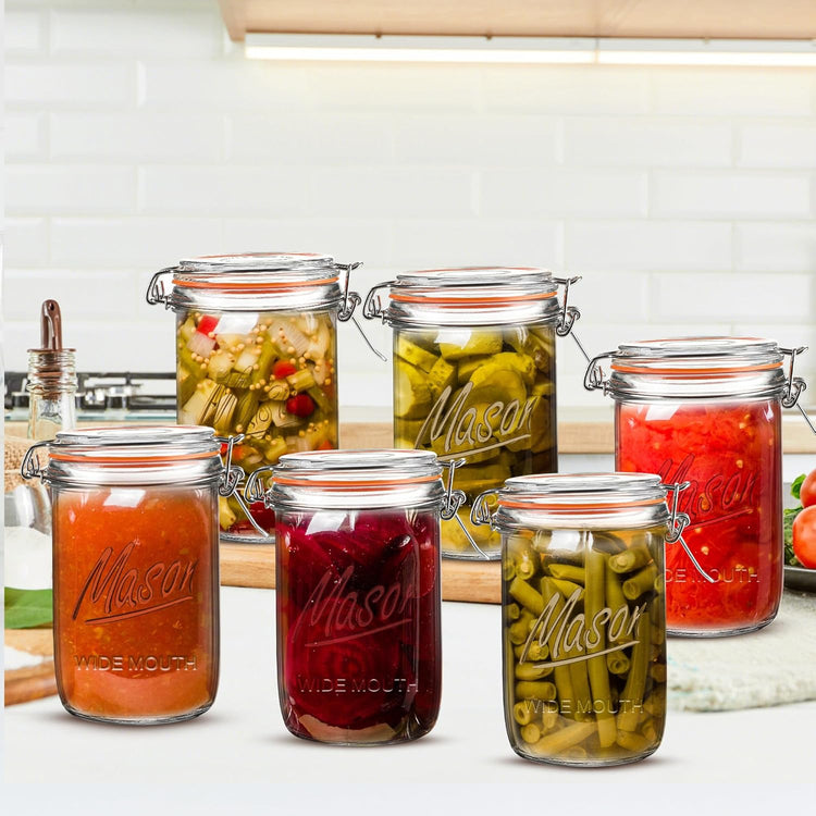 24oz Wide Mouth Mason Jars – 6 Pack Glass Jars with Airtight Lids for Canning, Pickling, Meal Prep, Jam, Jelly, Overnight Oats & DIY Projects