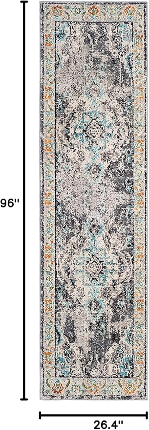 SAFAVIEH Monaco Collection Runner Rug - 2'2" x 8', Grey & Light Blue, Non-Shedding & Easy to Clean, Distressed Medallion Design, Ideal for Hallway, Foyer, Entryway, Kitchen, Bedroom (MNC243G)