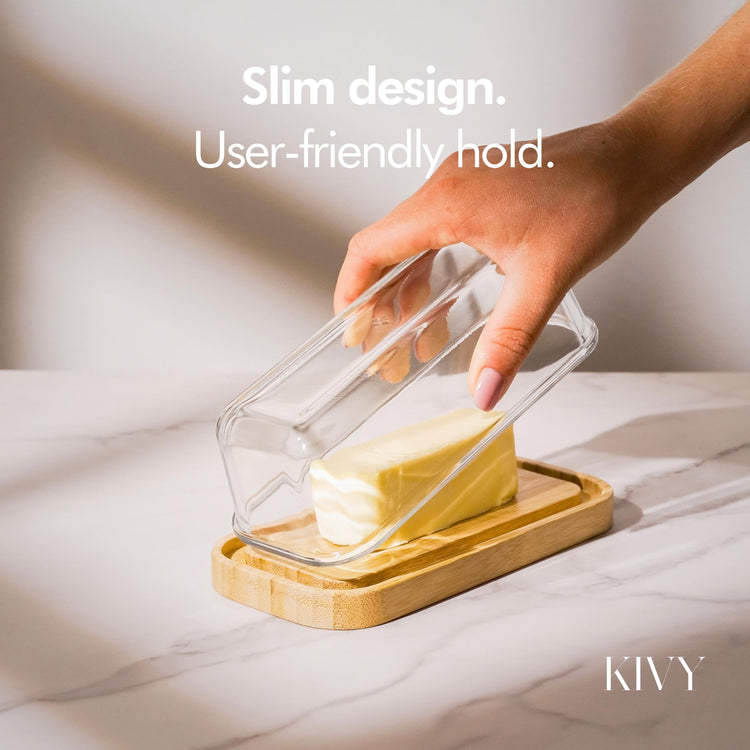 Glass butter dish with airtight lid that keeps butter soft