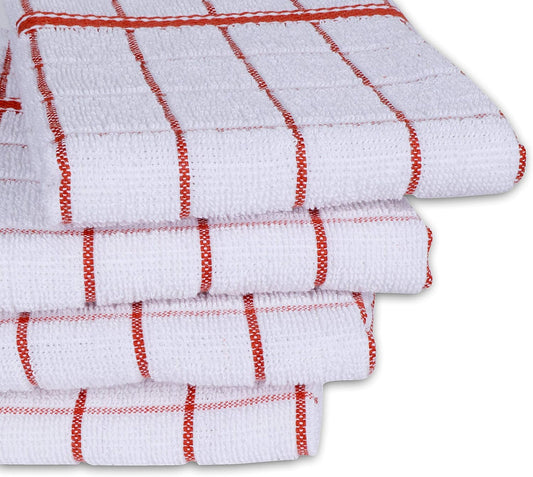 AMOUR INFINI Terry Cotton Kitchen Towels 4-Pack - Large 18 x 28 Inch, Absorbent & Soft Dish Towel with Hanging Loop, Washable Ideal for Cleaning, Drying (Rust) - Nestoria