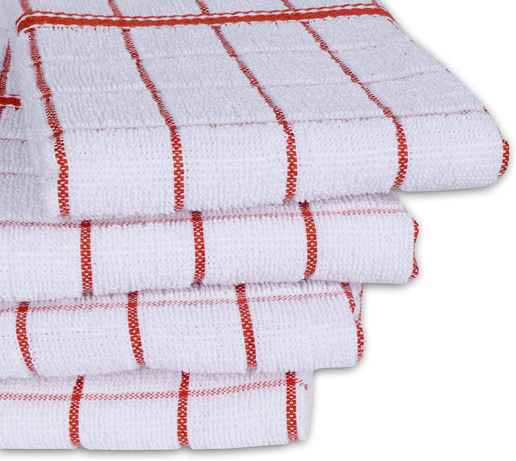 AMOUR INFINI Terry Cotton Kitchen Towels 4-Pack - Large 18 x 28 Inch, Absorbent & Soft Dish Towel with Hanging Loop, Washable Ideal for Cleaning, Drying (Rust) - Nestoria
