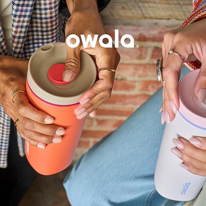 Owala SmoothSip Slider Insulated Stainless Steel Coffee Tumbler,Reusable Iced Coffee Cup,Hot-Coffee Travel Mug,BPA Free 20 oz,Grey/Blue (High Dive),(Pack of 8)