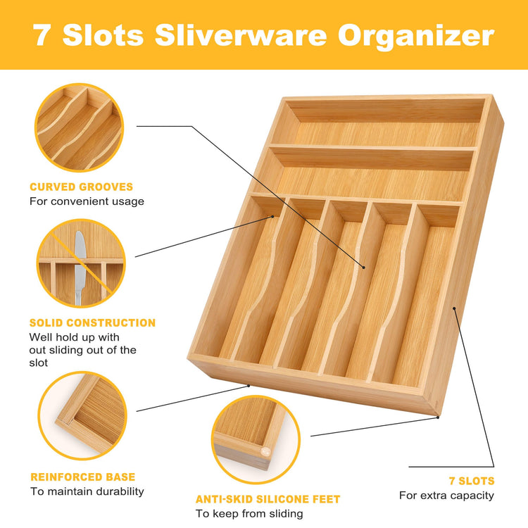 Kitchen Bamboo Silverware Organizer