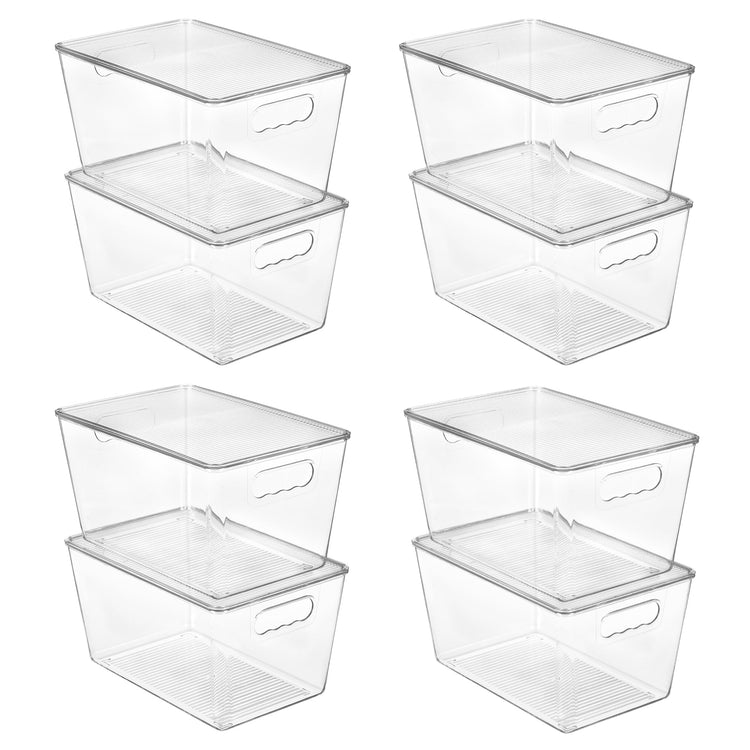 8 Pack Clear Stackable Storage Bins with Lids and Handles (8 Count)