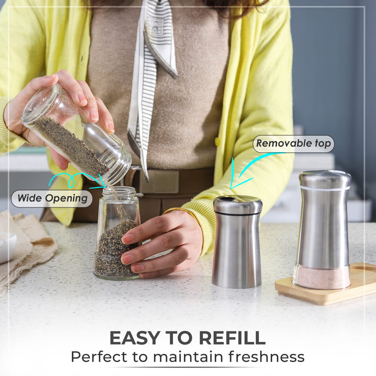 Salt and Pepper Shakers set with Adjustable Pour Holes