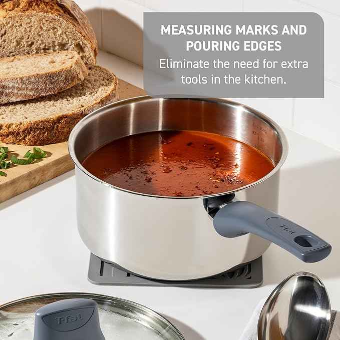 T-fal Essentials Stainless Steel Saute Pan with Lid 3.5 Quart, Induction Compatible, Oven Safe 350F, Perfect For Sautéing, Browning, & Simmering, Saucepan, Measuring Marks, Dishwasher Safe Silver/Blue