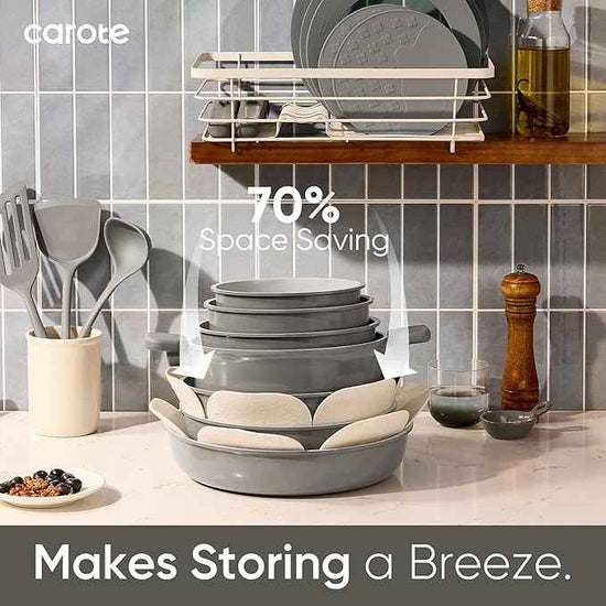 CAROTE 27pcs Ceramic Cookware Set Nonstick, Pots and Pans Set Non Stick, Non Toxic Cookware Detachable Handles, Dishwasher/Oven Safe, RV/Camping Cookware, Pan and Pot with Kitchen Utensils, Dark Gray