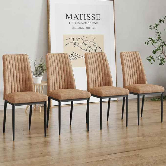 Modern Dining Chairs Set of 4 Kitchen Chairs Set Leathaire Fabric Chair with Metal Leg High Back Upholstered Chair for Dinner Room, Waiting Room(Set of 4, Brown Chair), Onesize