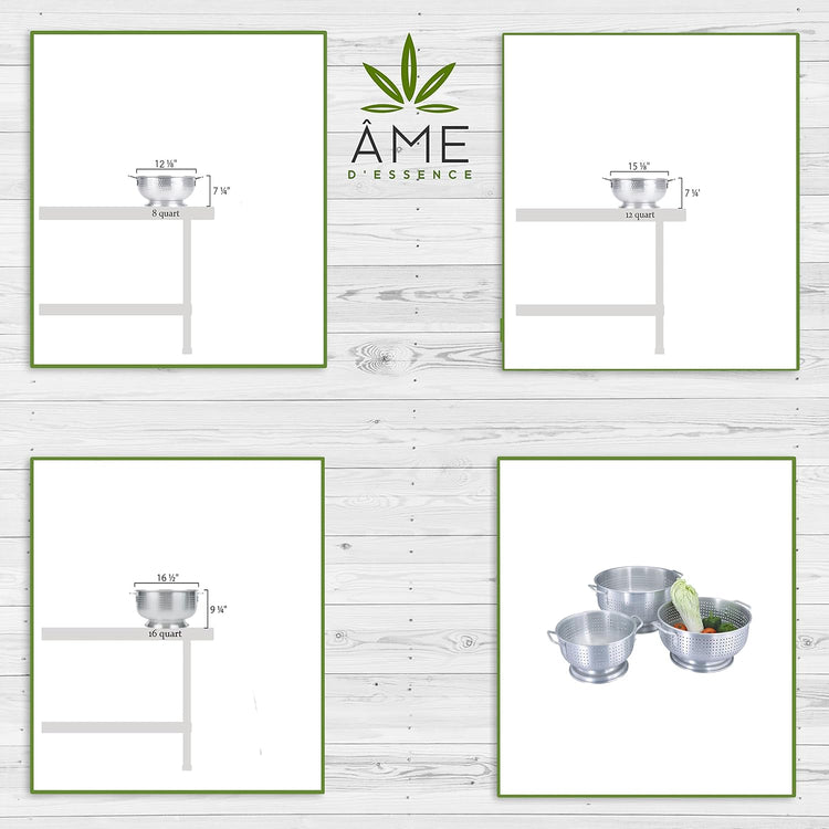 (8-QT) Aluminum Colander with Handles and Base Heavy Duty Commercial Grade