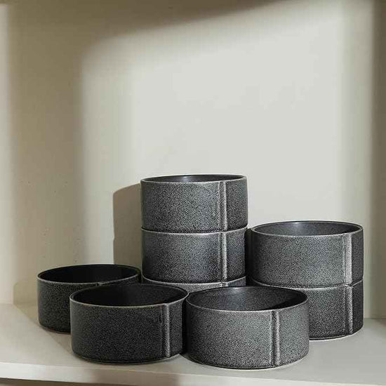 Stone Lain Bao 8-Piece Bowl Set Stoneware, Charcoal