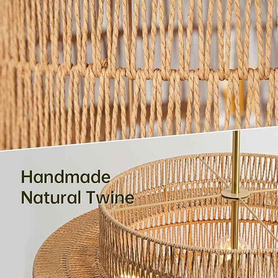 24” Boho Large Rattan Chandelier Light Fixture,6-Light Large Hand Woven Pendant Light Fixture Farmhouse Rustic Chandeliers for Kitchen Bedroom, Dining Room, Living Room, Hallway, Foyer