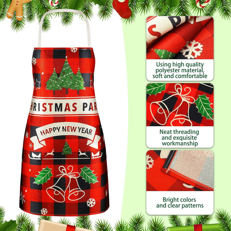 SATINIOR 4 Pcs Christmas Aprons Adjustable Kitchen Cooking Aprons Xmas Buffalo Plaid Merry Christmas BBQ Bib for Adults