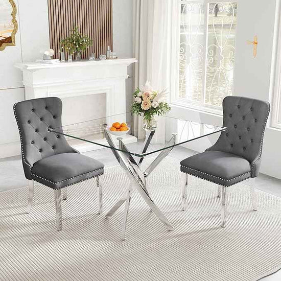 AF ARTISAN FURNITURE Square Glass Dining Table for 4, 36'' Modern Kitchen Table with Tempered Glass Top, Dining Table for Office Kitchen Living Meeting Room Small Space, Silver