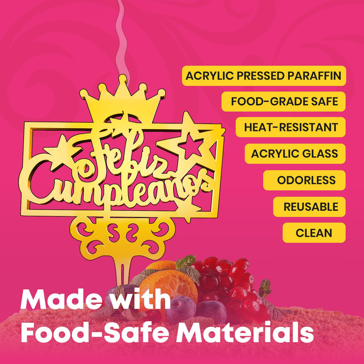 Feliz Cumpleanos Reusable Gold Romantic Cake Candle