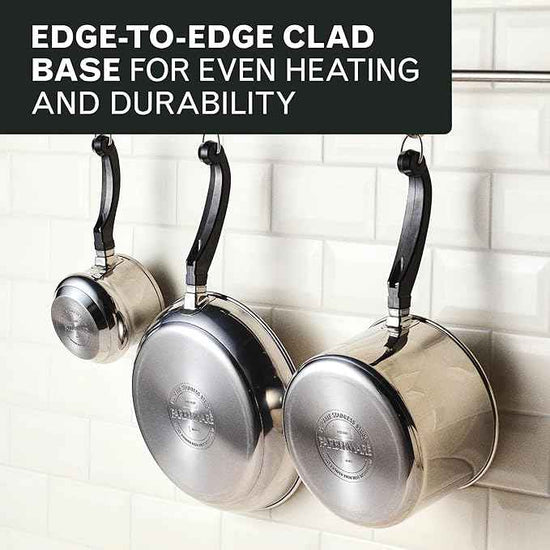 Farberware Classic Series Stainless Steel Pots and Pans with Baking Sheet Pan, Cooking Tools, and Lids, Induction Ready, Dishwasher Safe, 10 Piece Cookware Set, Metal Utensil Safe - Stainless Steel