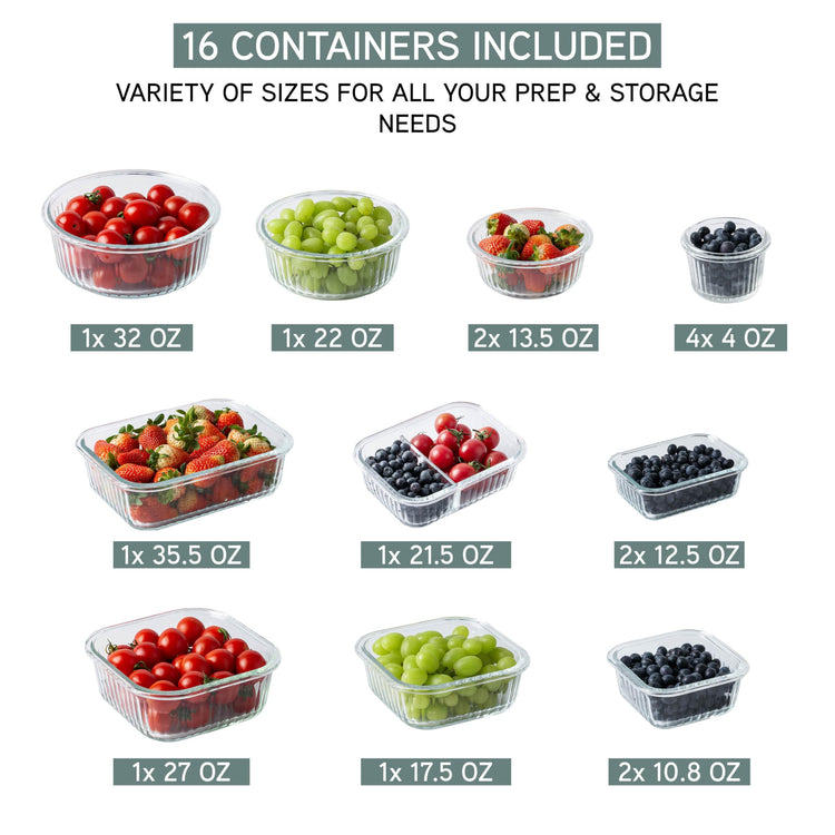 Premium 32 Pc. Borosilicate Glass Food Container Set with Dividers