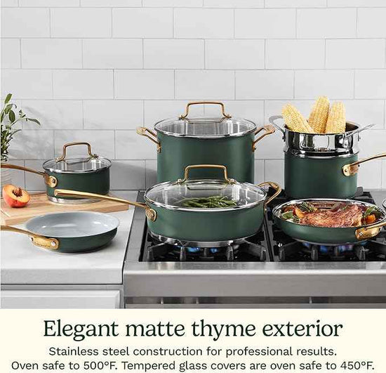 Cuisinart Cookware Set, 11 Piece Stainless Steel Cookware Pots and Pans, Home and Kitchen Durable Stainless Steel for Everyday Cooking, Matte Thyme, MT89G-11