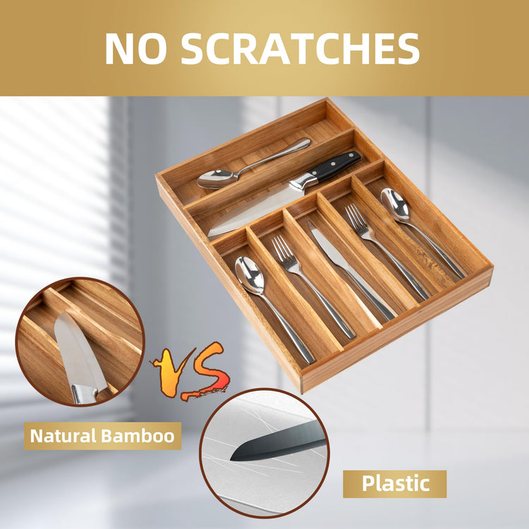Silverware Organizer Kitchen Drawer Organizer Utensil Organizer Acacia Silverware Holder Cutlery Organizer in Drawer Flatware Organizer Tray