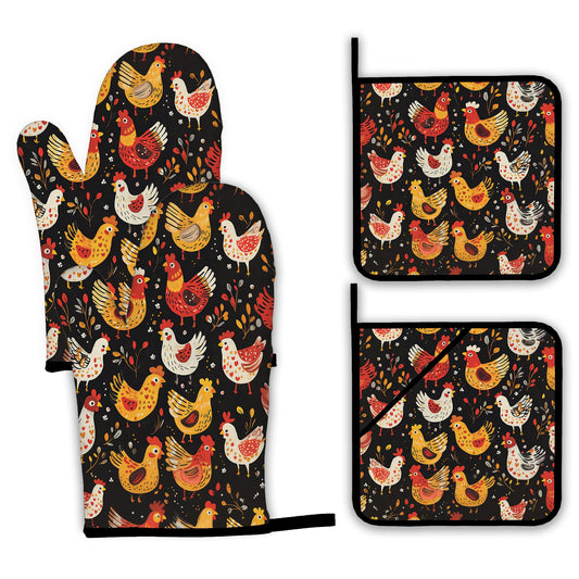 Colorful Rooster Oven Mitts and Pot Holders (4 Count)