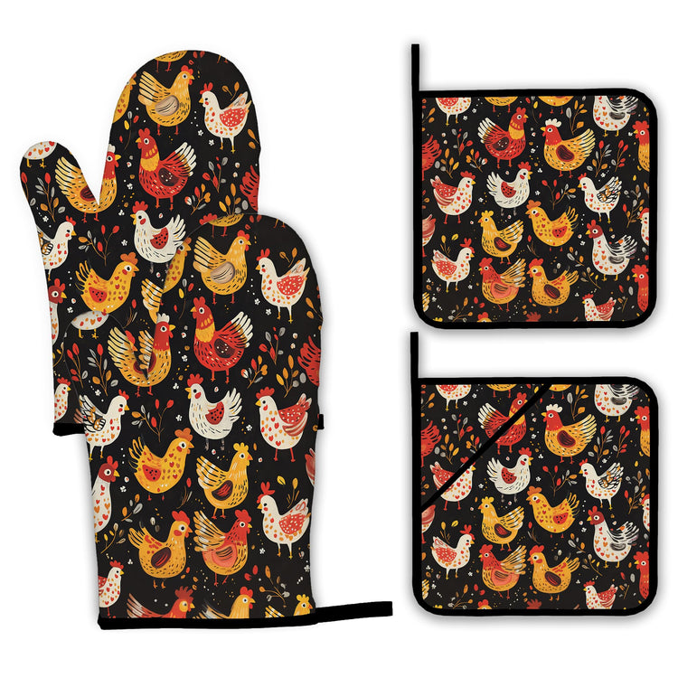 Colorful Rooster Oven Mitts and Pot Holders (4 Count)