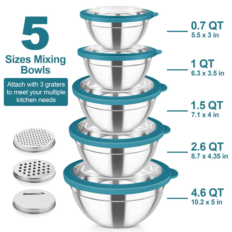 Mixing Bowls Stainless Steel Salad Serving Bowl with Clear Lids (5 Count)