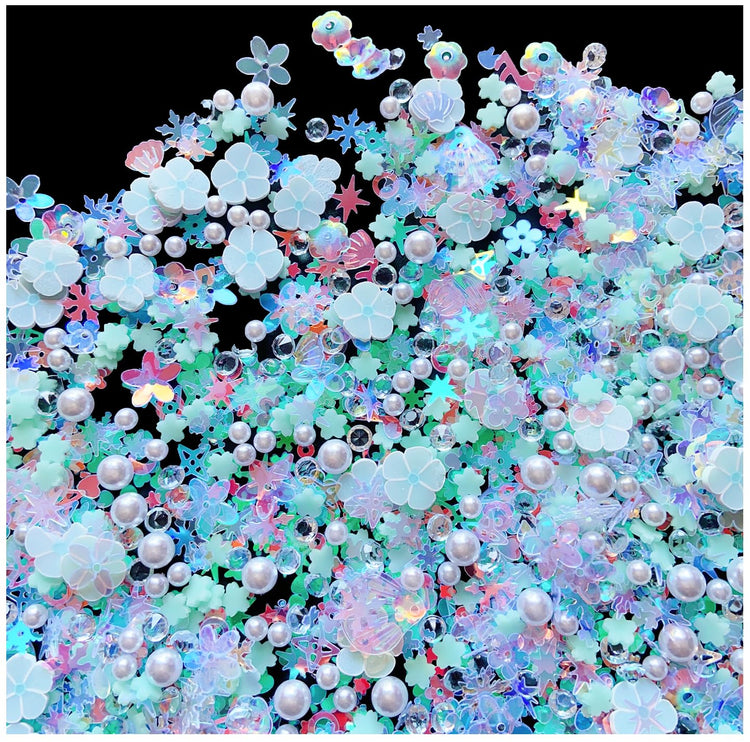 Sequins Holographic Polymer Clay Slices Nail Glitter 3D Holographic Snowflake Shell Butterfly Plum Blossom Nail Sequins Slices Polymer Clay Nail Decals for DIY Nail Decoration
