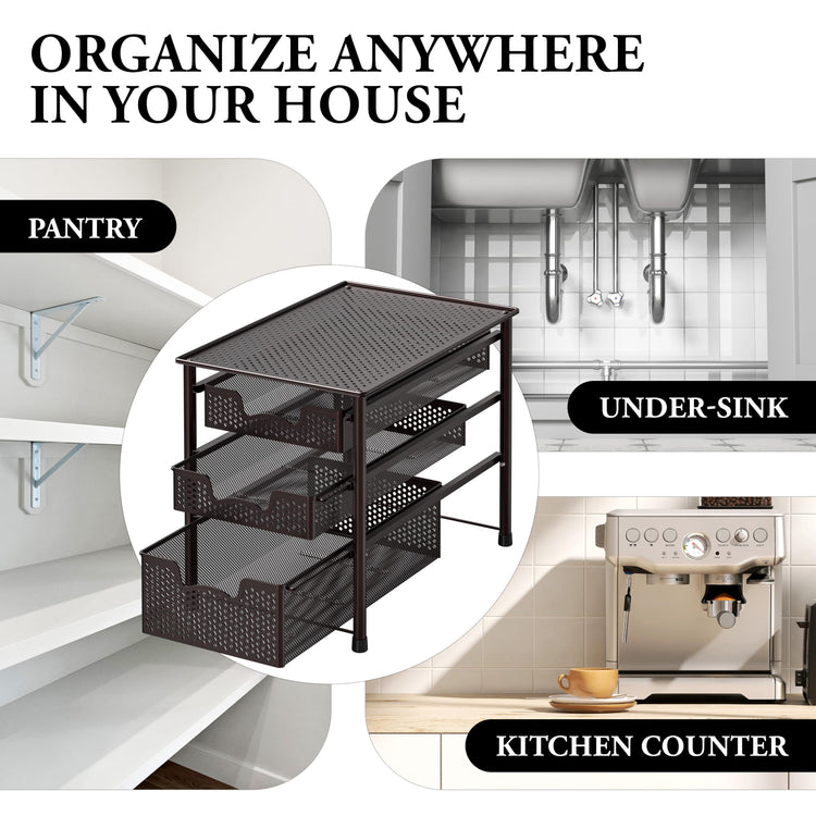 Stackable 3 Tier Sliding Basket Organizer Drawer (3 Count)