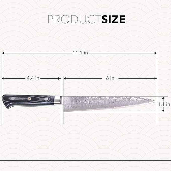 Kagayaki Japanese Chef’s Knife, KGR-1 Professional Petty Knife, Traditional Hammer Forged R-2 Damascus Steel with Ergonomic Linen Micarta Handle, 5.9 inch