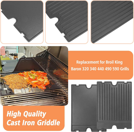 2-in-1 Reversible 17.48” x 12.48” Pre-Seasoned 11242 Cast Iron Griddle for Broil King Baron, Crown, Crown Pellet Series Grill, Flat Griddle Top Plate for Gas Stove/Charcoal/Electric/Propane/Gas Grill - Nestoria