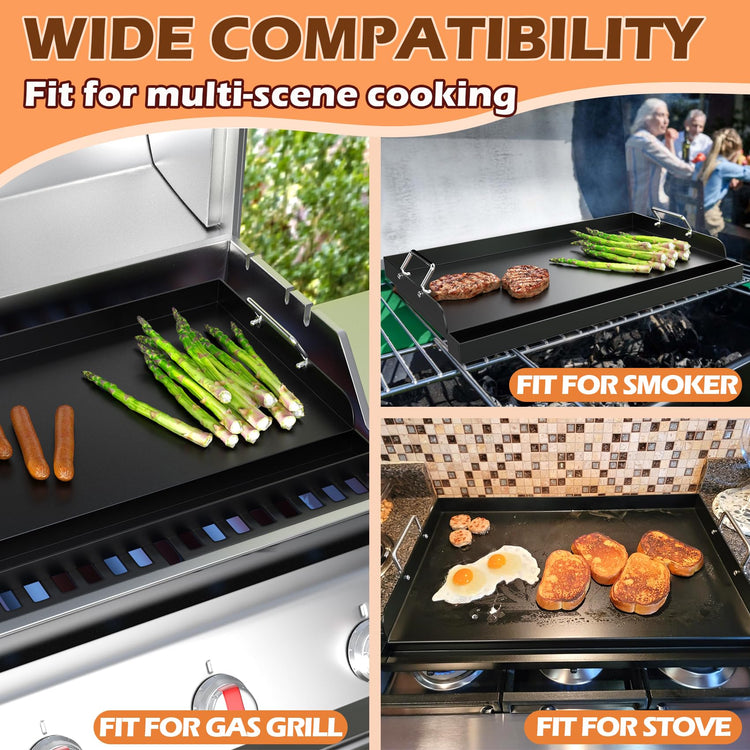 25" x 16" Cast Iron Flat Top Griddle for Gas Grill & Stove Top