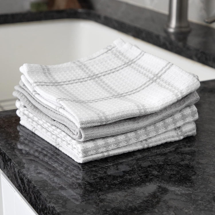 T-FAL Premium Waffle Dish Cloths: Highly Absorbent, Super Soft Long Lasting - 100% Cotton, 12"x13" Flat Waffle Dish Towel for Cleaning & Drying Dishes, (4-Pack), Grey - Nestoria