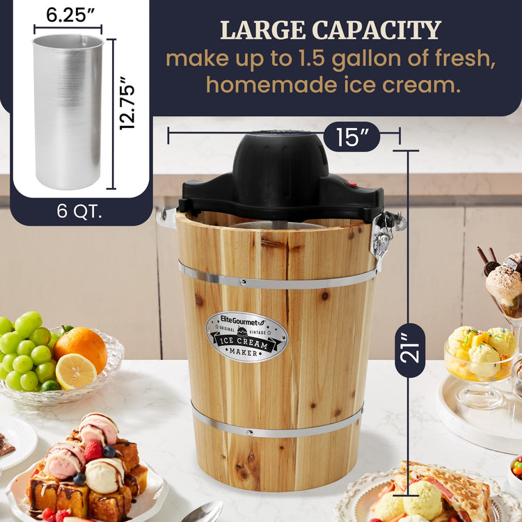 EIM916 6Qt Old Fashioned Wood Bucket Ice Cream Maker