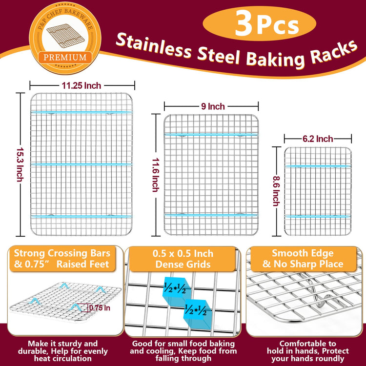 16 + 12.5 + 9 Inch Baking Sheet Pan and Cooking Rack