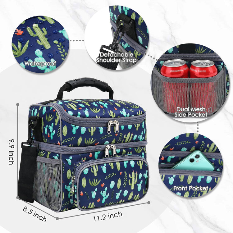 Double Layer Cooler Insulated Lunch Bag Adult Lunch Box Large Tote Bag for Men (2 Count)