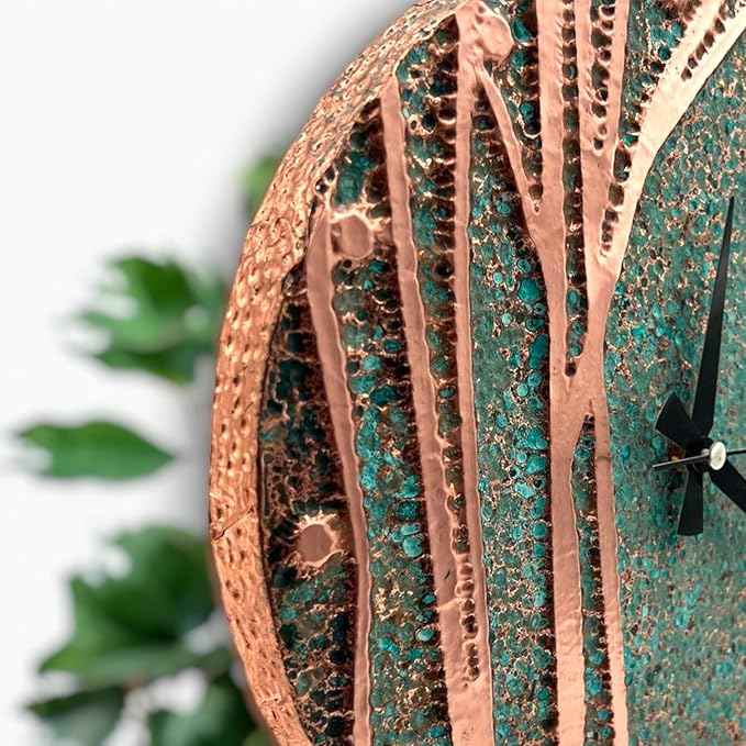 Handmade Copper Wall Clock Artisan Touch in Every Piece - Tree of Time Wall Decor Copper Clock for Living Room, Office, Kitchen & Bedroom (Time Circles Tree, 24)