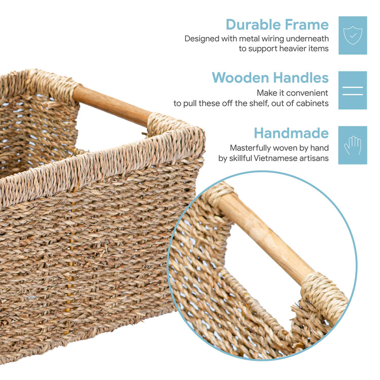 Natural Seagrass Basket with Wooden Handle (3 Count)