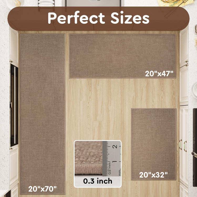 tchdio Kitchen Mats for Floor, Rubber Backed Kitchen Rugs Non Slip Washable, Superior Absorbent Kitchen Runner Rug Easy to Clean, Comfort Kitchen Floor Mat Front of Sink (Tan, 20" × 47")